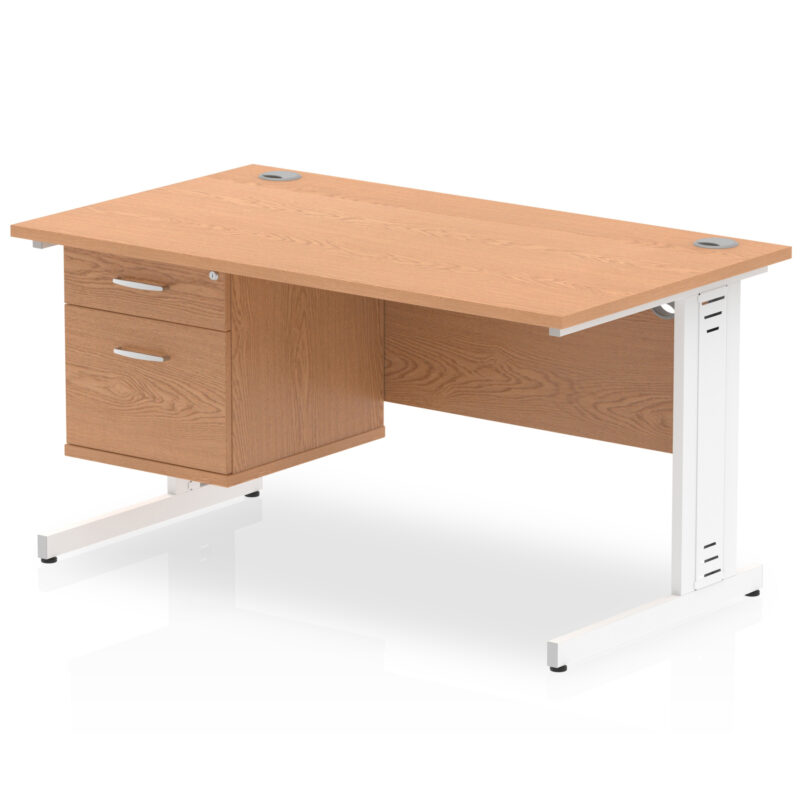 impulse 1400mm cable managed straight desk with single fixed pedestal