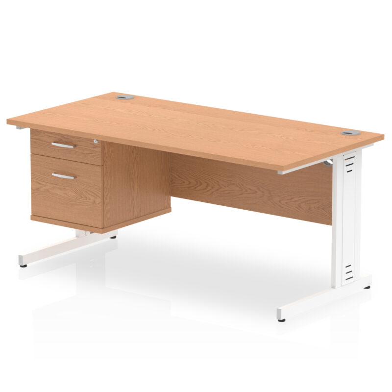 impulse 1600mm cable managed straight desk with single fixed pedestal