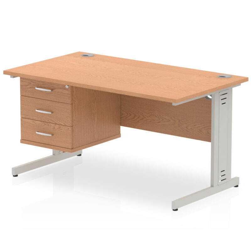 impulse 1400mm cable managed straight desk with single fixed pedestal
