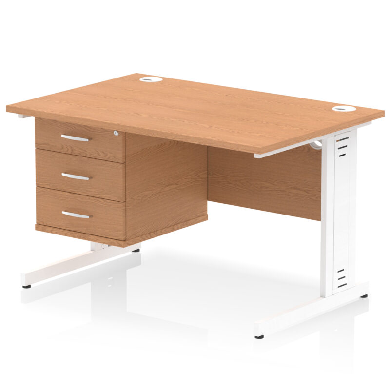 impulse 1200mm cable managed straight desk with single fixed pedestal