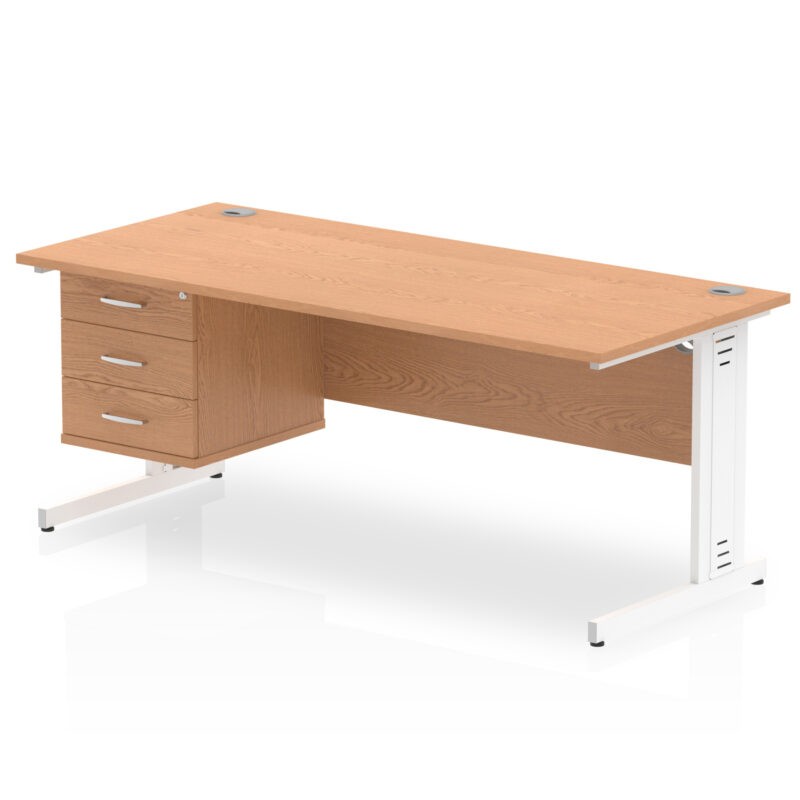 impulse 1800mm cable managed straight desk with single fixed pedestal