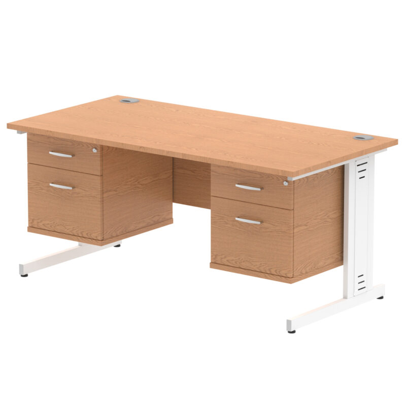 impulse 1600mm cable managed straight desk with two fixed pedestal