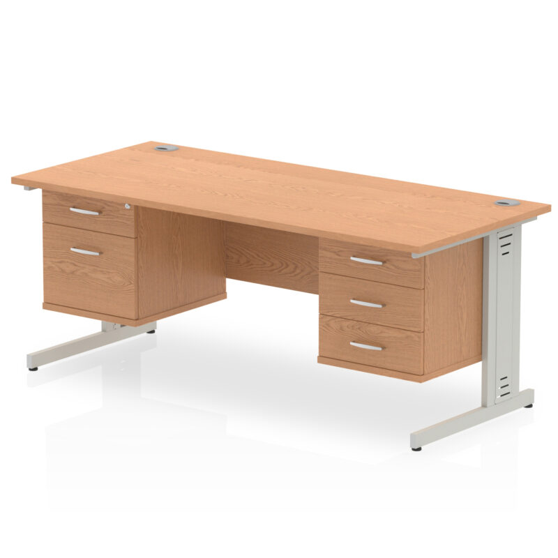 impulse 1600mm cable managed straight desk with two fixed pedestal
