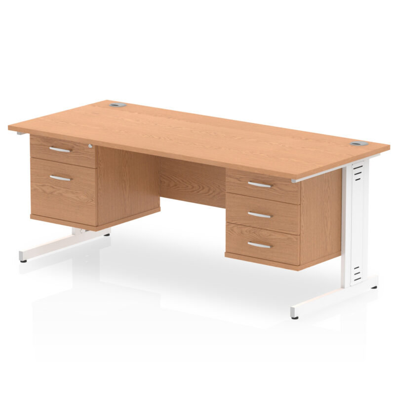 impulse 1600mm cable managed straight desk with two fixed pedestal
