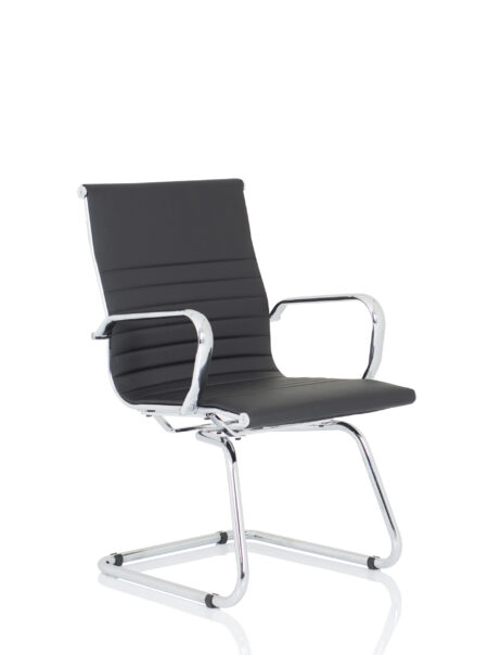 nola black leather cantilever visitor chair with arms