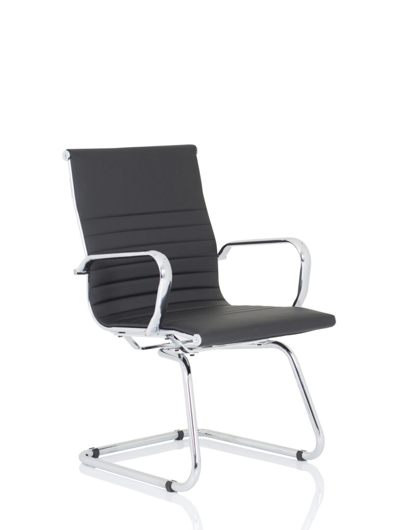 nola black leather cantilever visitor chair with arms