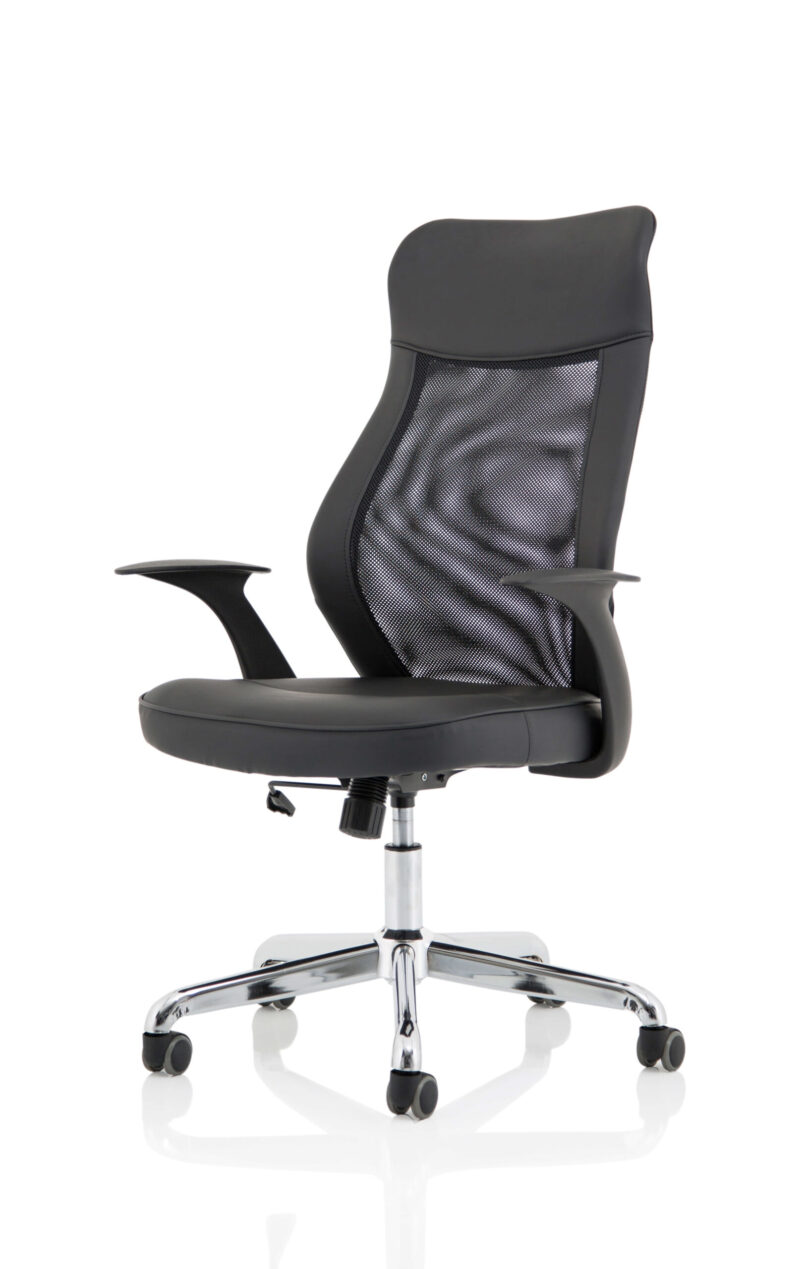 baye high mesh back task operator black leather office chair with arms