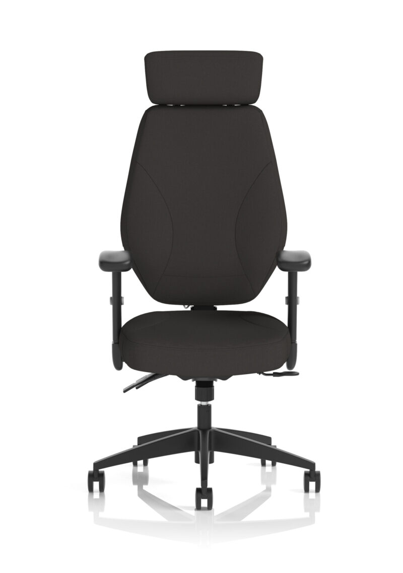 nexus high back black fabric ergonomic task operator office chair with arms and headrest