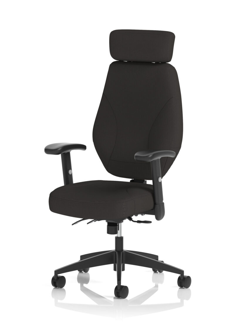 nexus high back black fabric ergonomic task operator office chair with arms and headrest