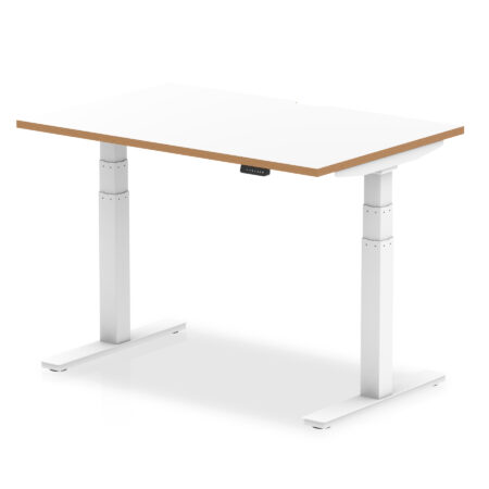 oslo air height adjustable desk white top natural wood edge white frame
