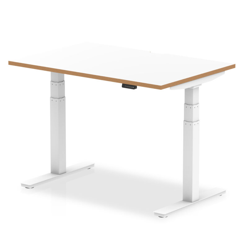 oslo air height adjustable desk white top natural wood edge white frame