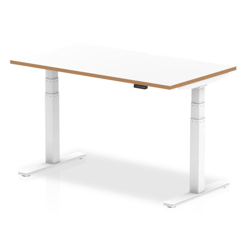 oslo air height adjustable desk white top natural wood edge white frame