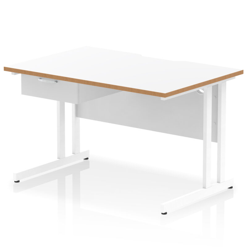 impulse scalloped edge cantilever straight desk with single one drawer fixed pedestal