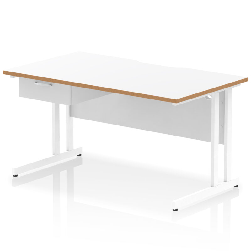 impulse scalloped edge cantilever straight desk with single one drawer fixed pedestal