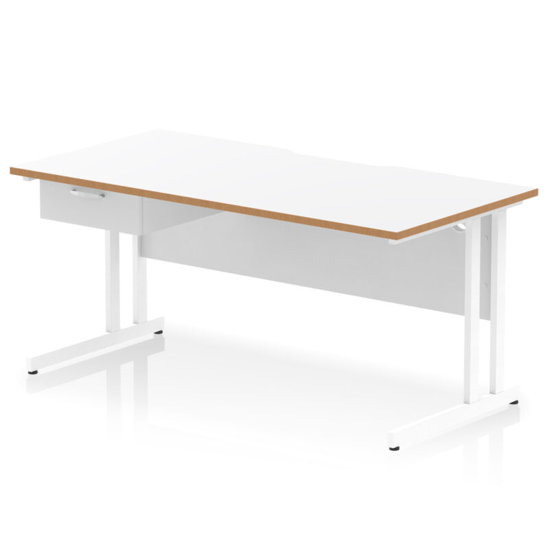 impulse scalloped edge cantilever straight desk with single one drawer fixed pedestal