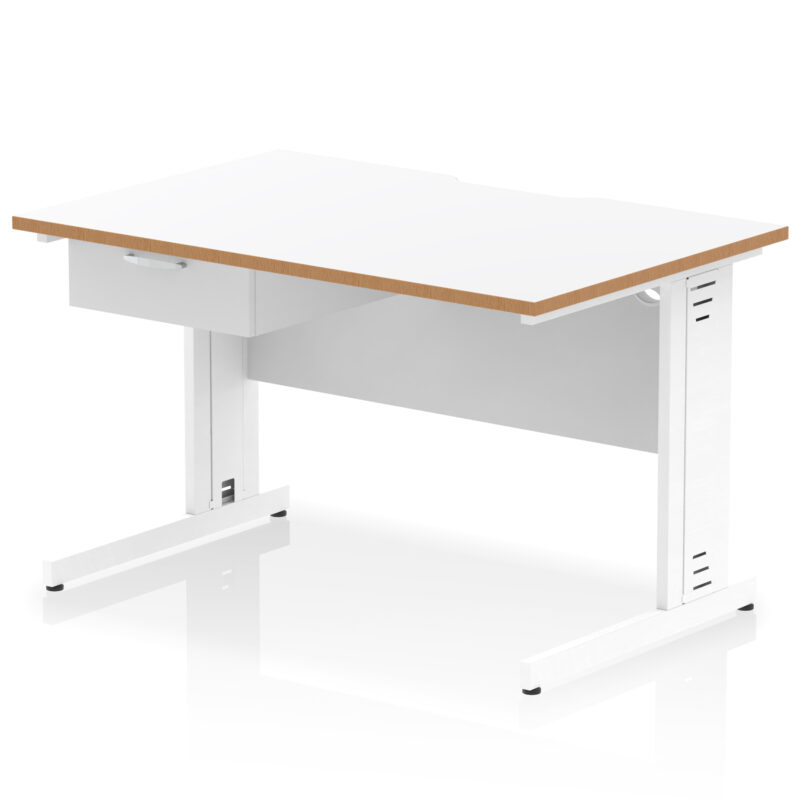 impulse scalloped edge cable managed straight desk with single one drawer fixed pedestal