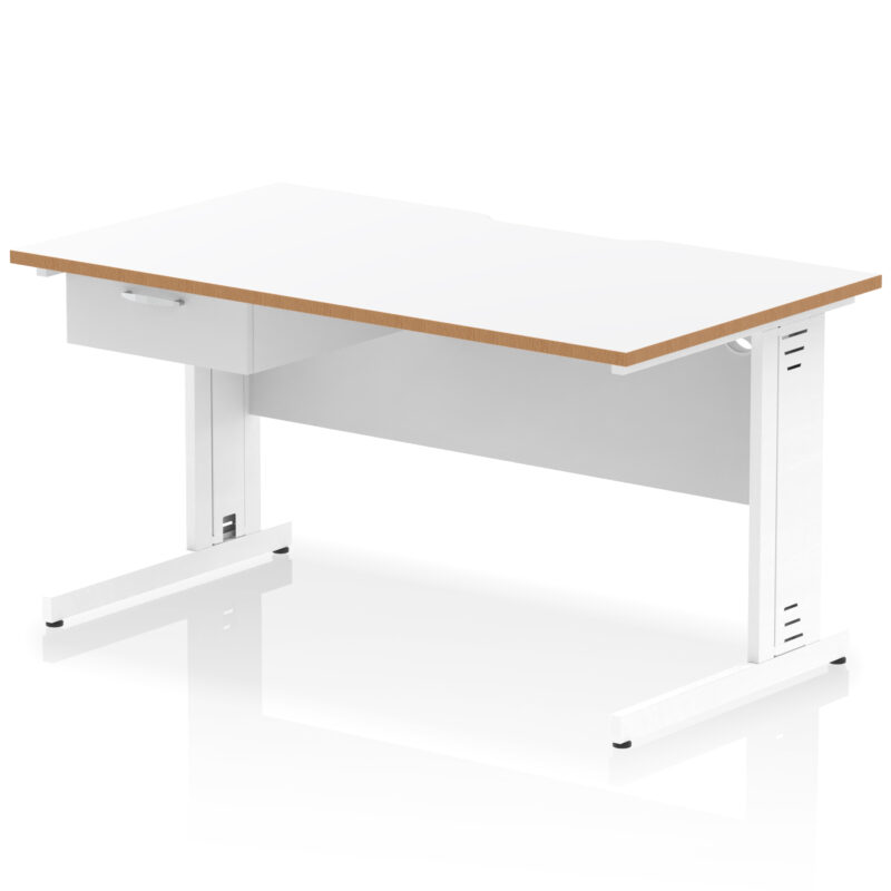 impulse scalloped edge cable managed straight desk with single one drawer fixed pedestal