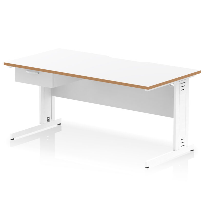 impulse scalloped edge cable managed straight desk with single one drawer fixed pedestal