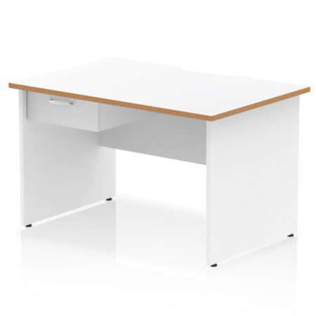 impulse scalloped edge panel end straight desk frame with single one drawer fixed pedestal