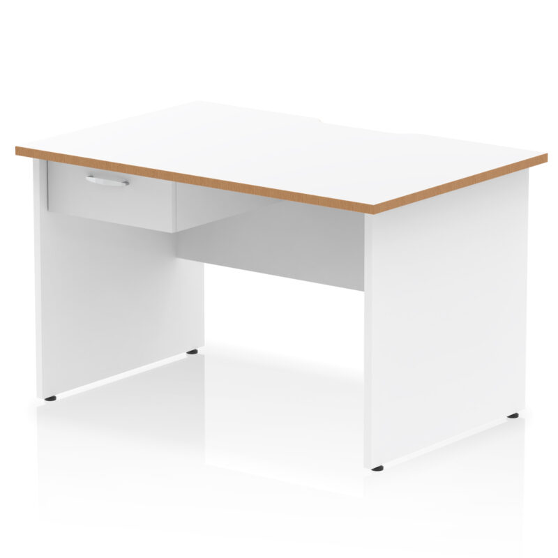 impulse scalloped edge panel end straight desk frame with single one drawer fixed pedestal