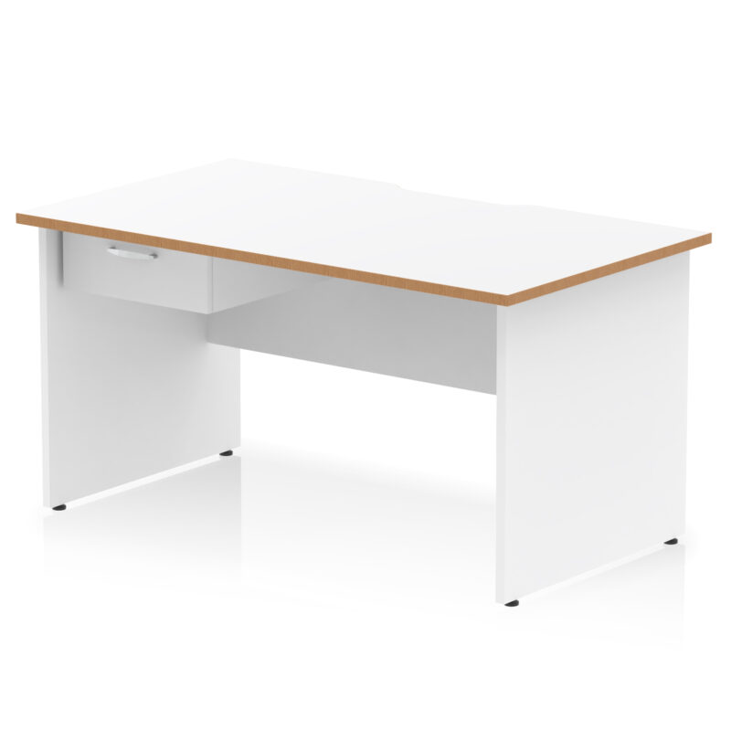 impulse scalloped edge panel end straight desk frame with single one drawer fixed pedestal