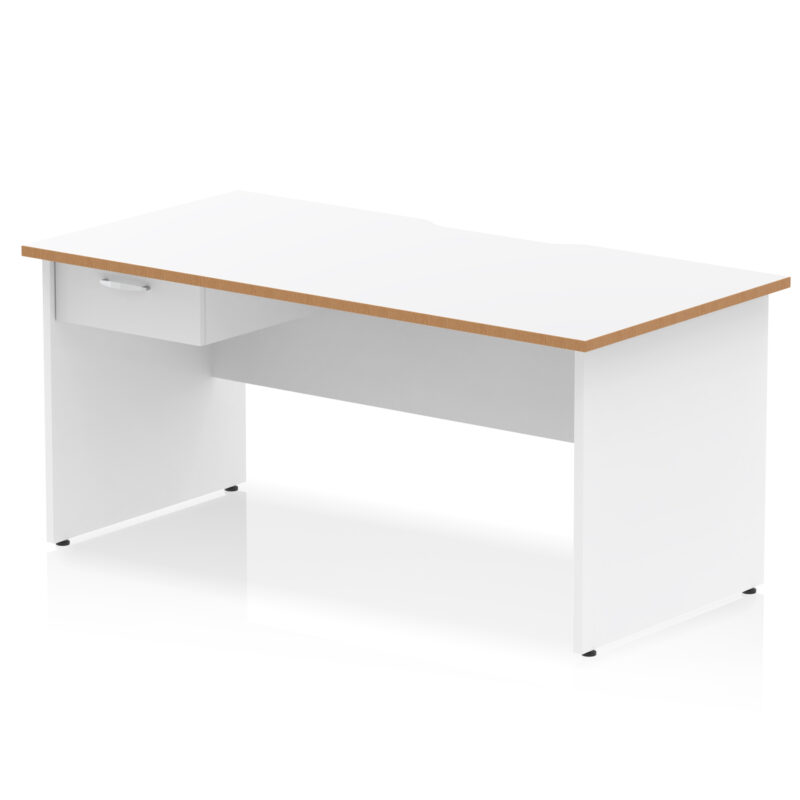 impulse scalloped edge panel end straight desk frame with single one drawer fixed pedestal