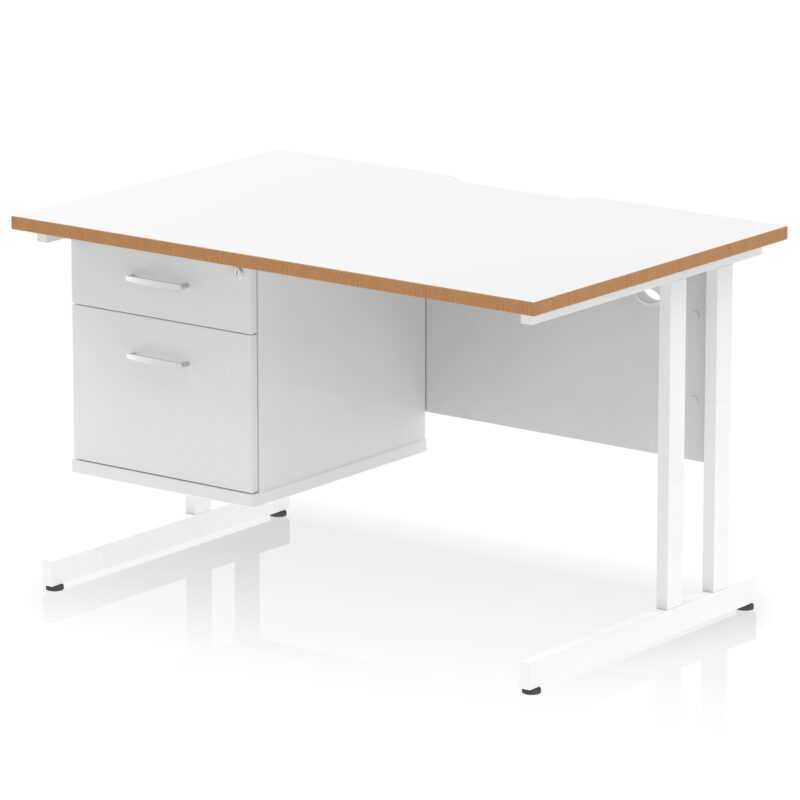 impulse scalloped edge 1200mm cantilever straight desk with single fixed pedestal