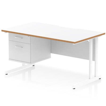 impulse scalloped edge 1400mm cantilever straight desk with single fixed pedestal