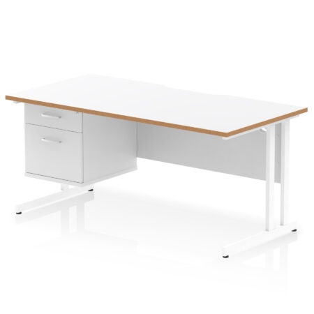 impulse scalloped edge 1600mm cantilever straight desk with single fixed pedestal