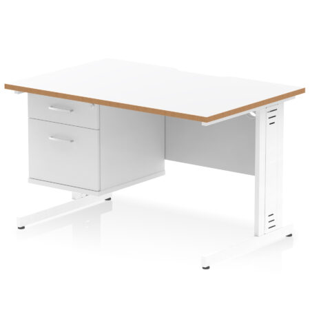 impulse scalloped edge 1200mm cable managed straight desk with single fixed pedestal