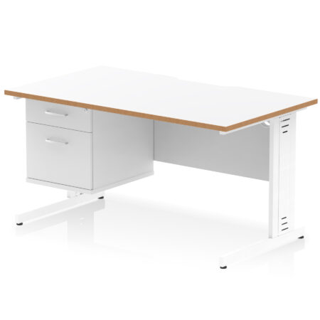 impulse scalloped edge 1400mm cable managed straight desk with single fixed pedestal