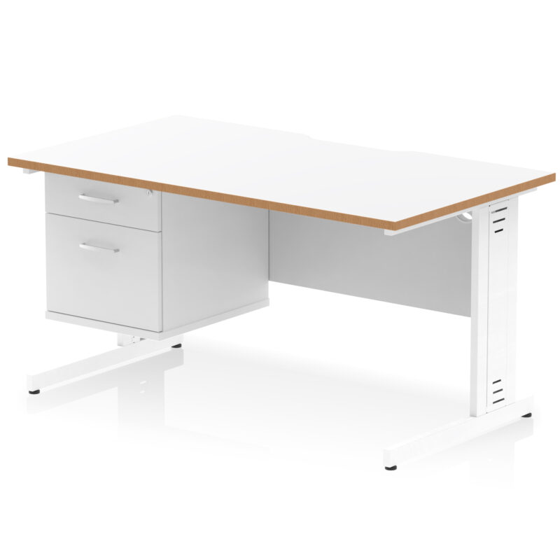 impulse scalloped edge 1400mm cable managed straight desk with single fixed pedestal