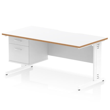 impulse scalloped edge 1600mm cable managed straight desk with single fixed pedestal
