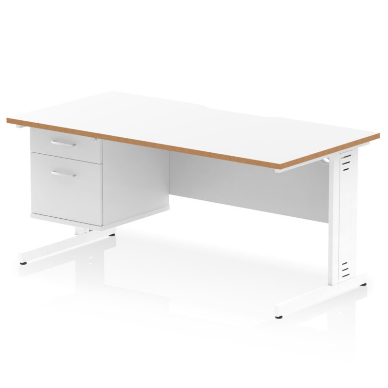 impulse scalloped edge 1600mm cable managed straight desk with single fixed pedestal