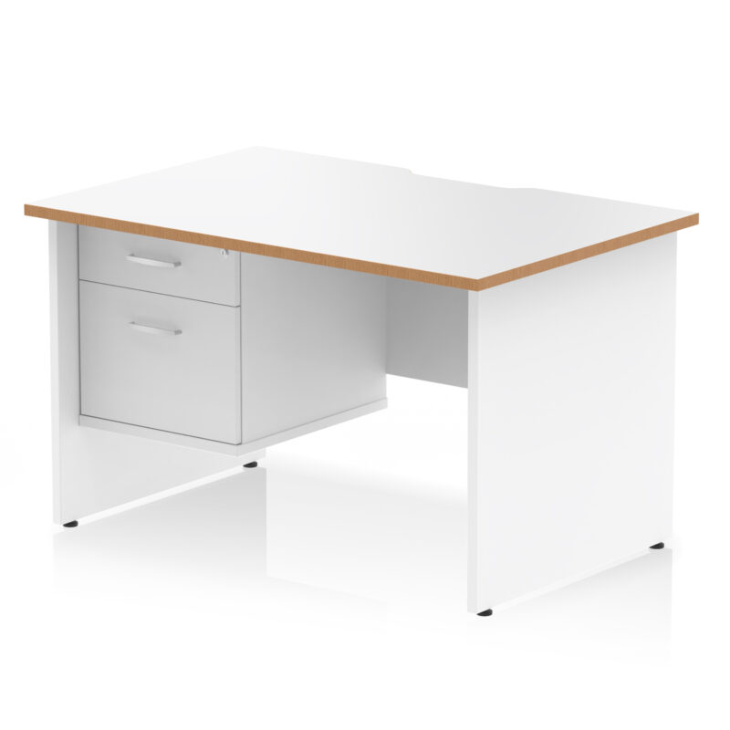 impulse scalloped edge 1200mm panel end straight desk with single fixed pedestal