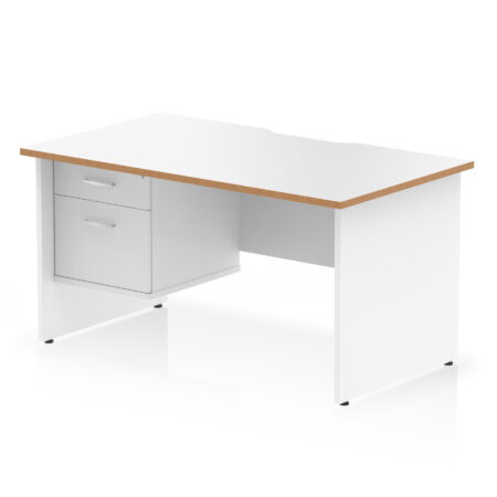 impulse scalloped edge 1400mm panel end straight desk with single fixed pedestal