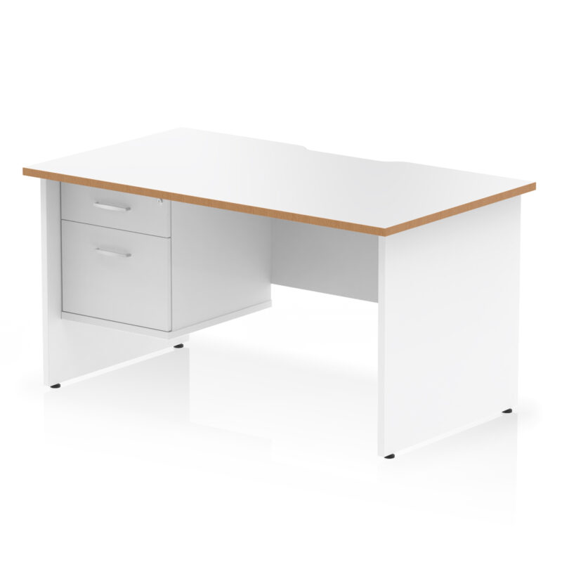 impulse scalloped edge 1400mm panel end straight desk with single fixed pedestal