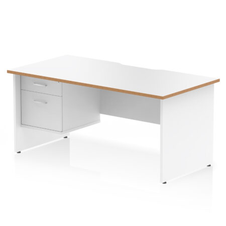 impulse scalloped edge 1600mm panel end straight desk with single fixed pedestal