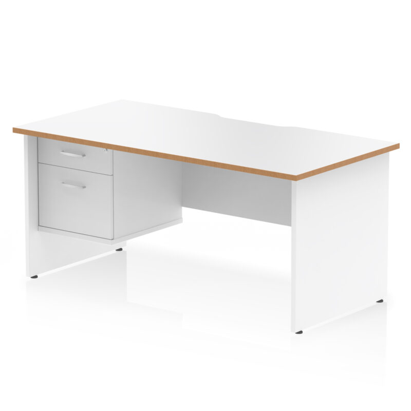 impulse scalloped edge 1600mm panel end straight desk with single fixed pedestal
