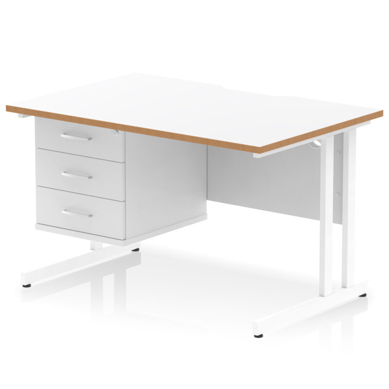 impulse scalloped edge 1200mm cantilever straight desk with single fixed pedestal