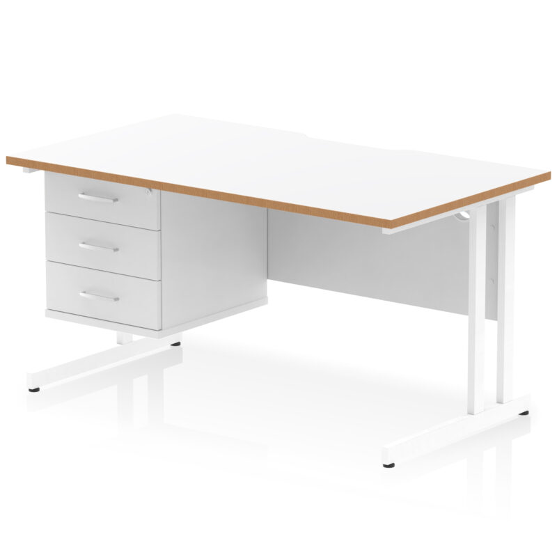 impulse scalloped edge 1400mm cantilever straight desk with single fixed pedestal