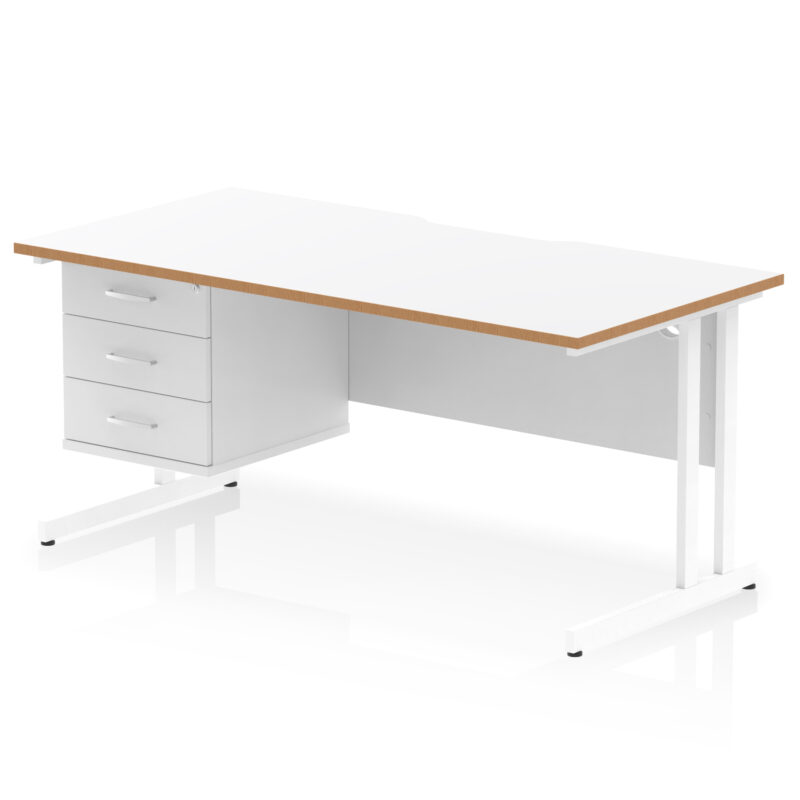 impulse scalloped edge 1600mm cantilever straight desk with single fixed pedestal