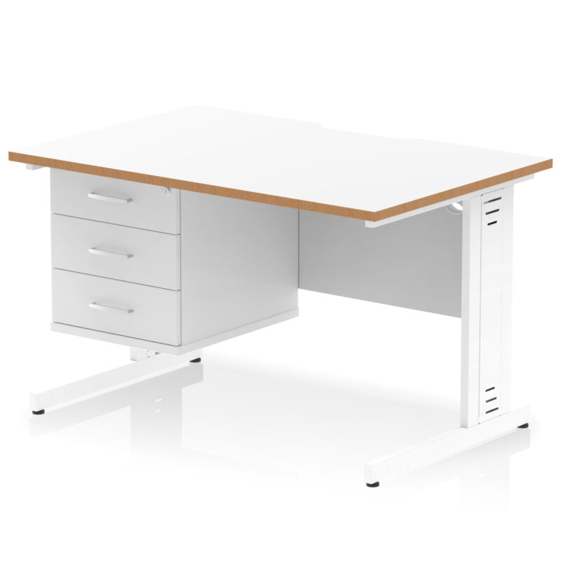 impulse scalloped edge 1200mm cable managed straight desk with single fixed pedestal