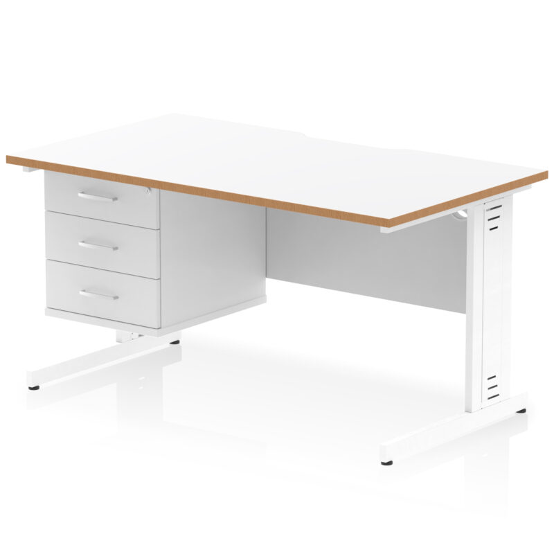 impulse scalloped edge 1400mm cable managed straight desk with single fixed pedestal