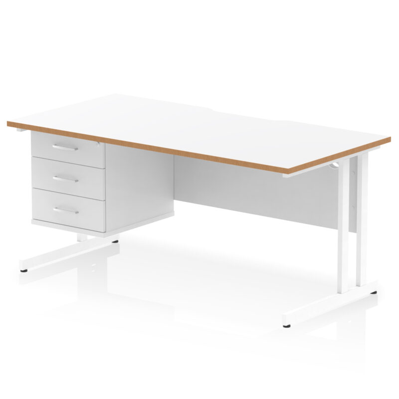 impulse scalloped edge 1600mm cable managed straight desk with single fixed pedestal