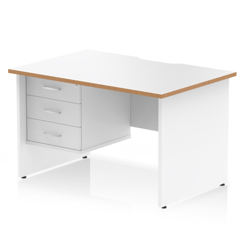 impulse scalloped edge 1200mm panel end straight desk with single fixed pedestal