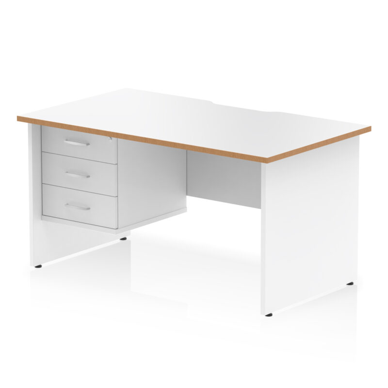impulse scalloped edge 1400mm panel end straight desk with single fixed pedestal
