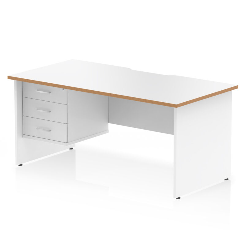 impulse scalloped edge 1600mm panel end straight desk with single fixed pedestal