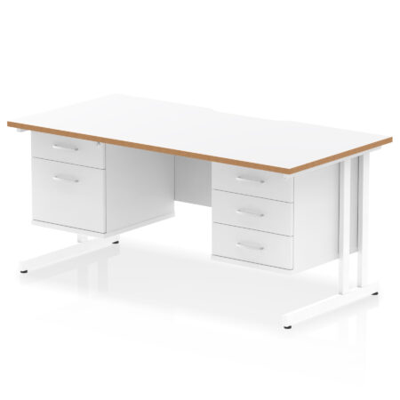 impulse scalloped edge 1600mm cantilever straight desk with two fixed pedestal