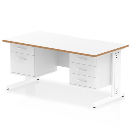 impulse scalloped edge 1600mm cable managed straight desk with two fixed pedestal